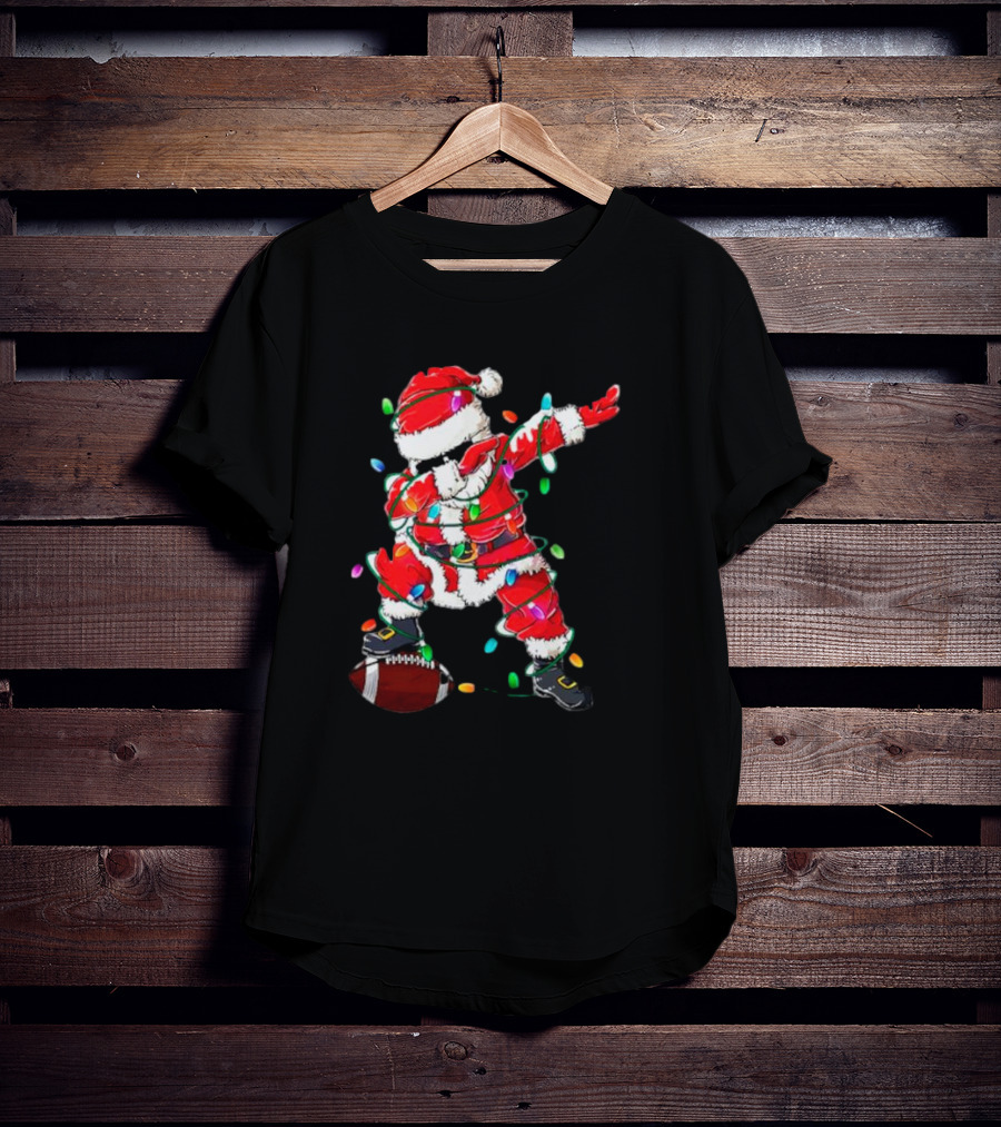 Santa Dabbing With Christmas Lights And Football T-Shirt