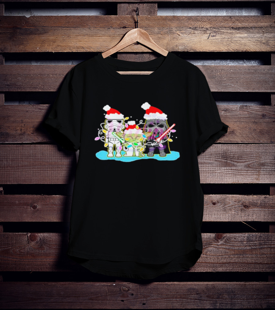 Santa Star Wars Characters With Christmas Lights T-Shirt