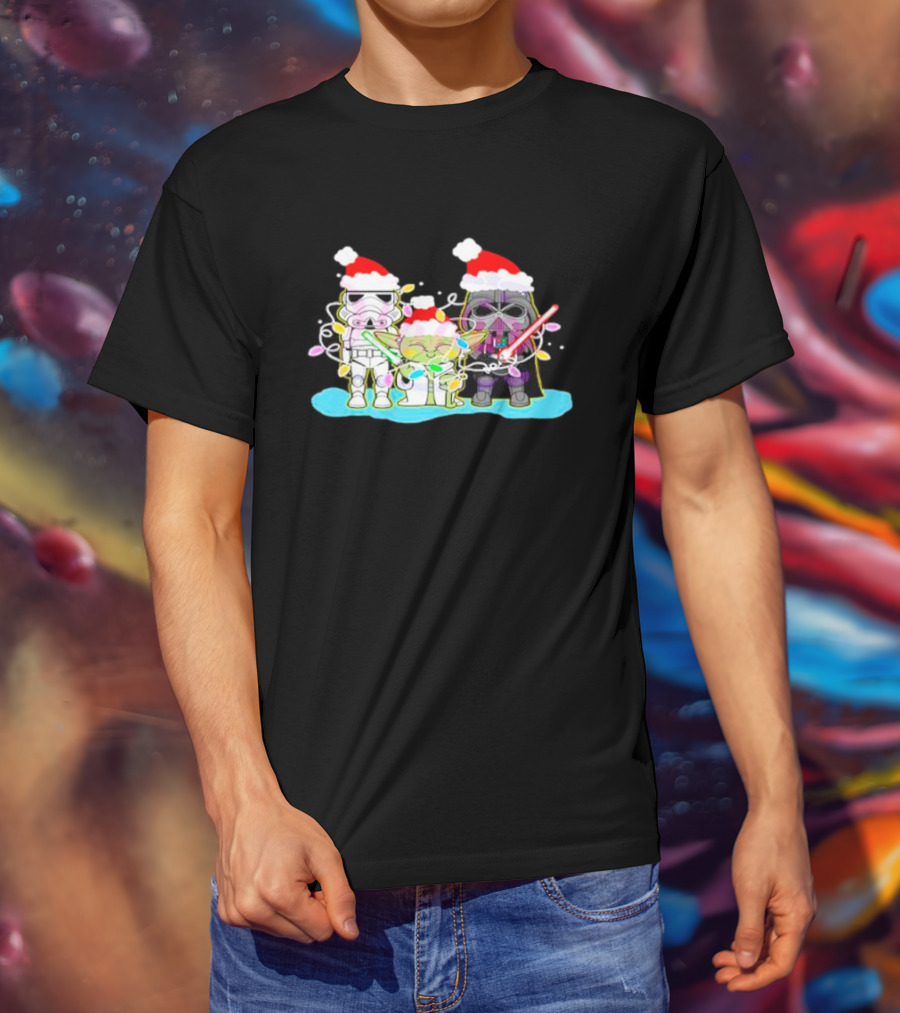 Santa Star Wars Characters With Christmas Lights T-Shirt