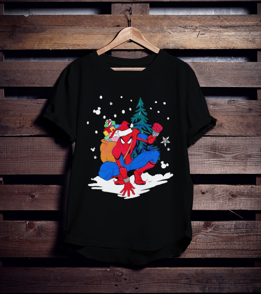 Spiderman Santa Christmas Tree Snow Presents T-Shirt