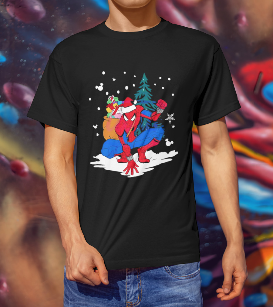 Spiderman Santa Christmas Tree Snow Presents T-Shirt