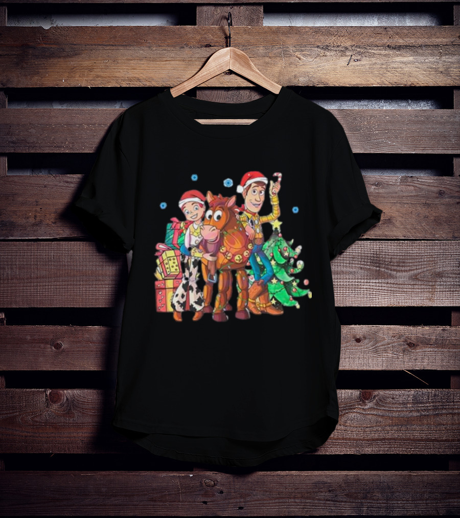 Toy Story Christmas Jessie Woody Bullseye Santa Hats Presents Christmas Tree T-Shirt