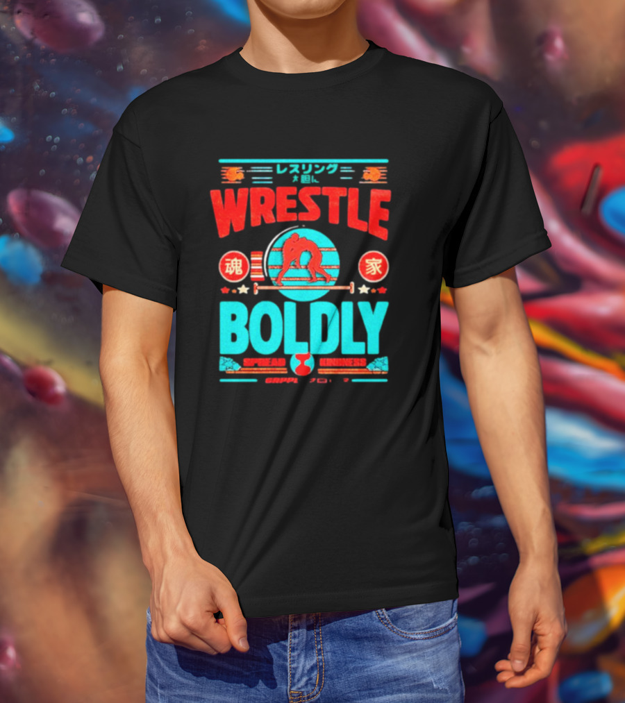 Wrestle Boldly Spread Kindness Wrestling Iconic Symbols T-Shirt