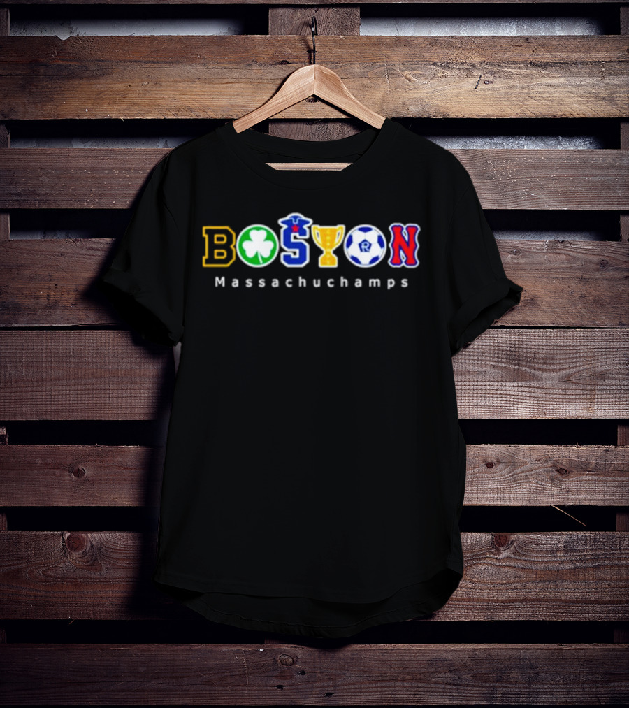 Boston Massachuchamps Sports Icons Typography T-Shirt