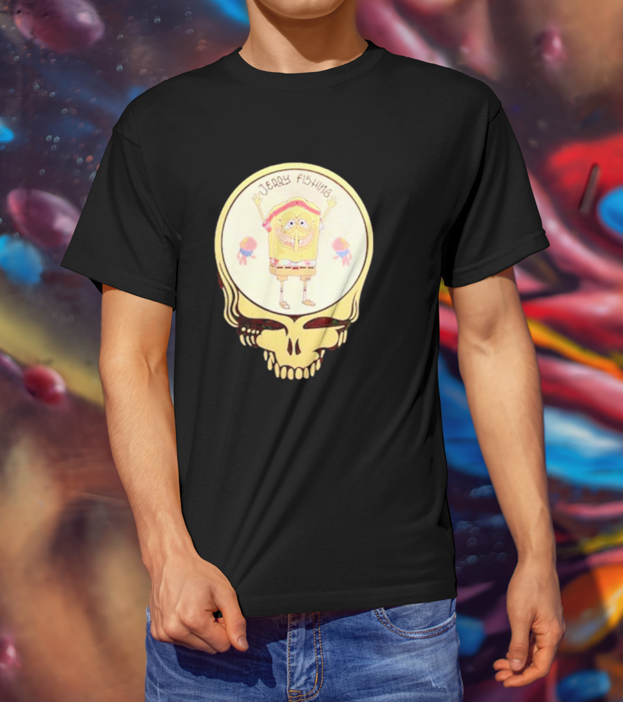 SpongeBob Jerry Fishing Grateful Dead Skull T-Shirt