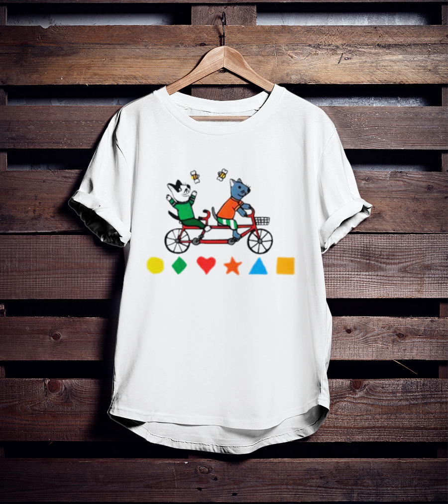Tandem Cats Bike With Colorful Geometric Shapes T-Shirt