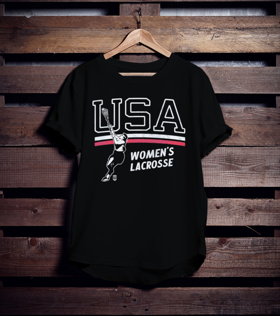 USA Women's Lacrosse Athletic Graphic With Player And Red White Stripes T-Shirt