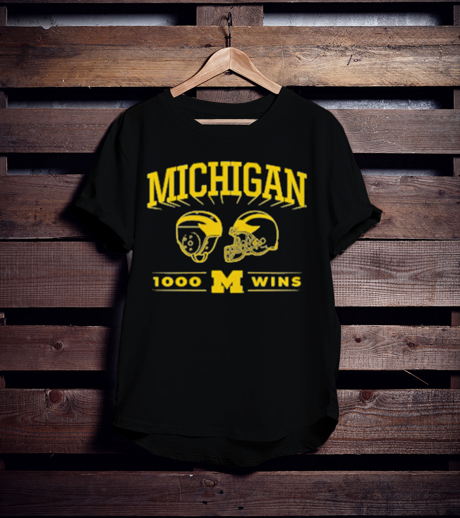 Michigan 1000 Wins Football Helmet M T-Shirt