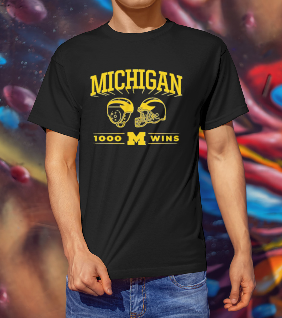 Michigan 1000 Wins Football Helmet M T-Shirt