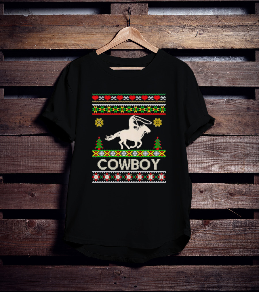 Cowboy Christmas Ugly Sweater Knit T-Shirt