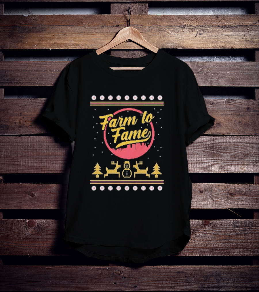 Farm To Fame Baseball Christmas Sweater Reindeer Snowman Forest T-Shirt