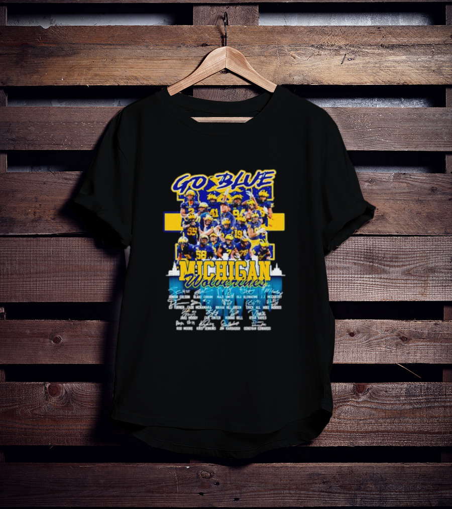 Go Blue Michigan Wolverines Team Roster Signatures Collection T-Shirt