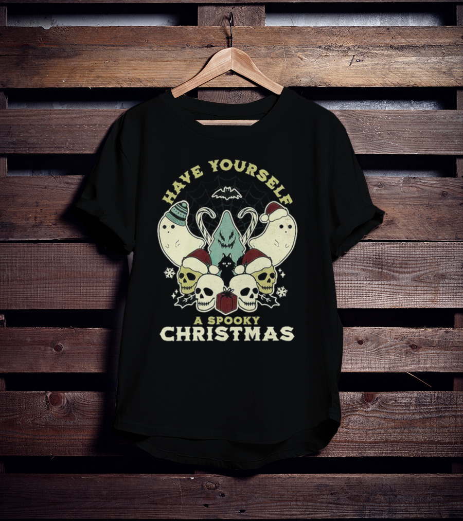 Have Yourself A Spooky Christmas With Ghosts Skulls And Bat T-Shirt