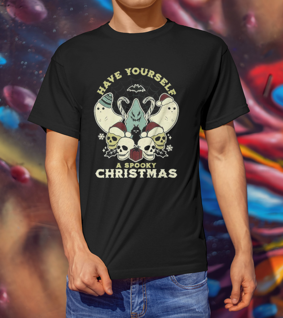 Have Yourself A Spooky Christmas With Ghosts Skulls And Bat T-Shirt