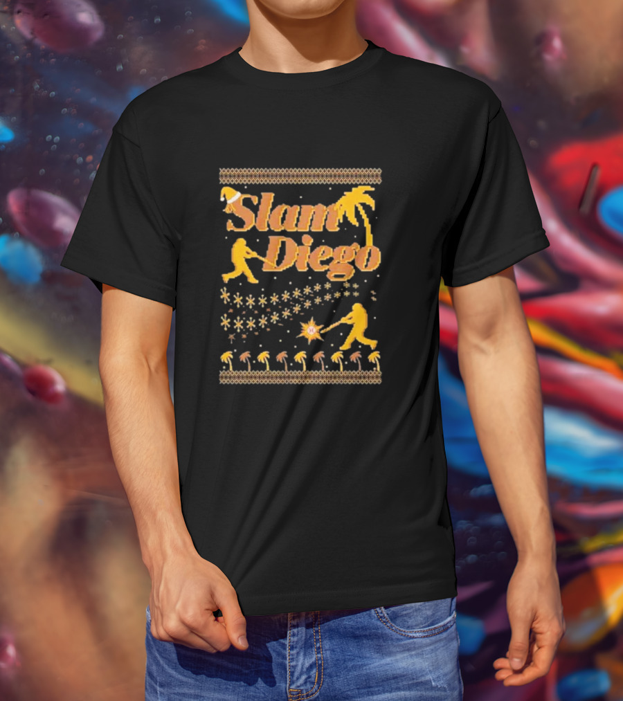 Slam Diego Retro Baseball Palm Trees Starburst T-Shirt