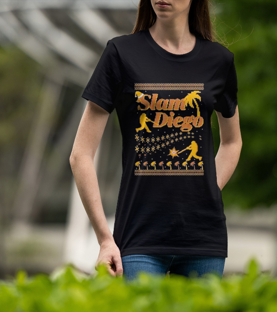 Slam Diego Retro Baseball Palm Trees Starburst T-Shirt