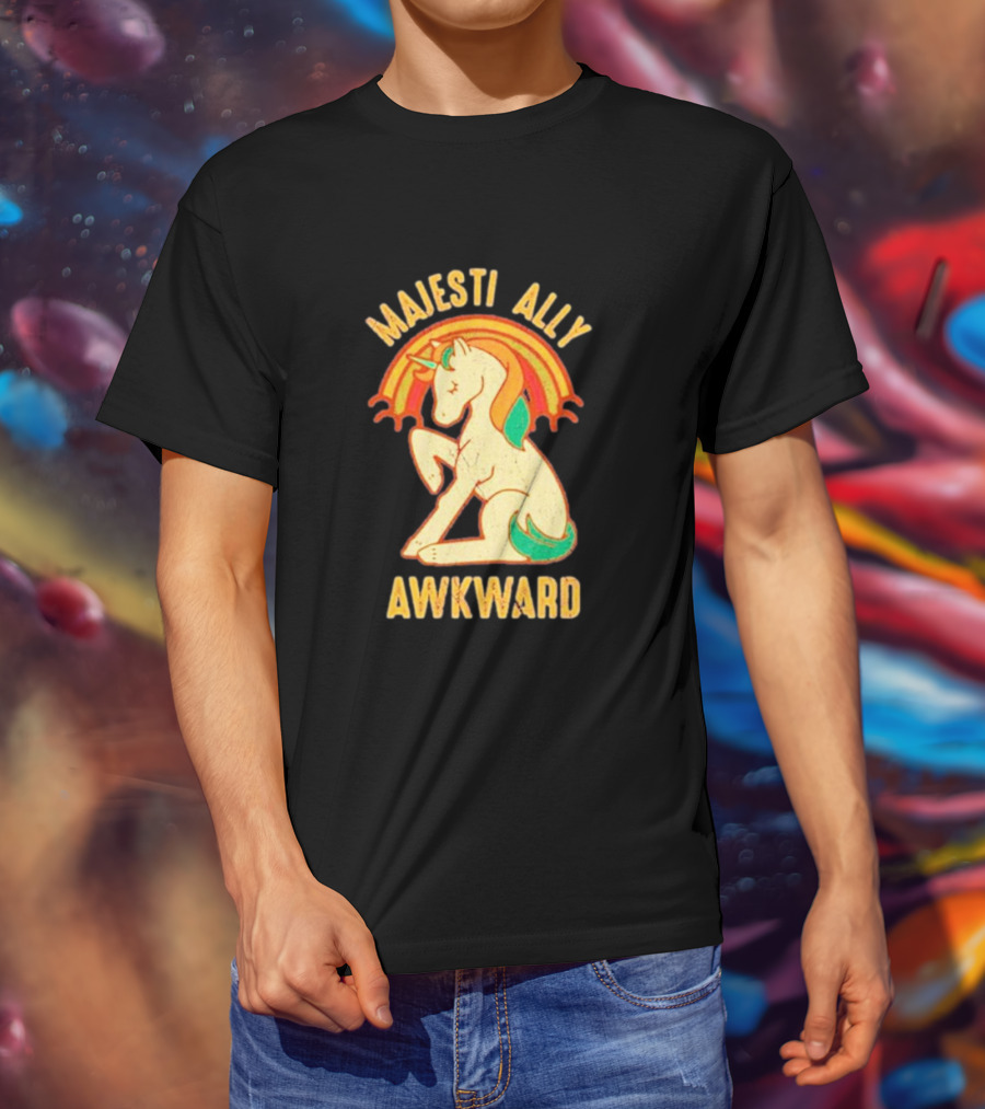 Majesti Ally Awkward Unicorn With Retro Rainbow T-Shirt