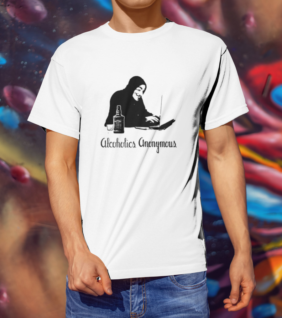 Alcoholics Anonymous Man With Bottle At Laptop T-Shirt