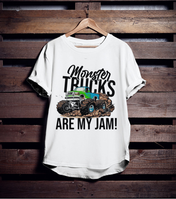 Monster Trucks Are My Jam Off-Road Adventure With Green And Blue Truck T-Shirt