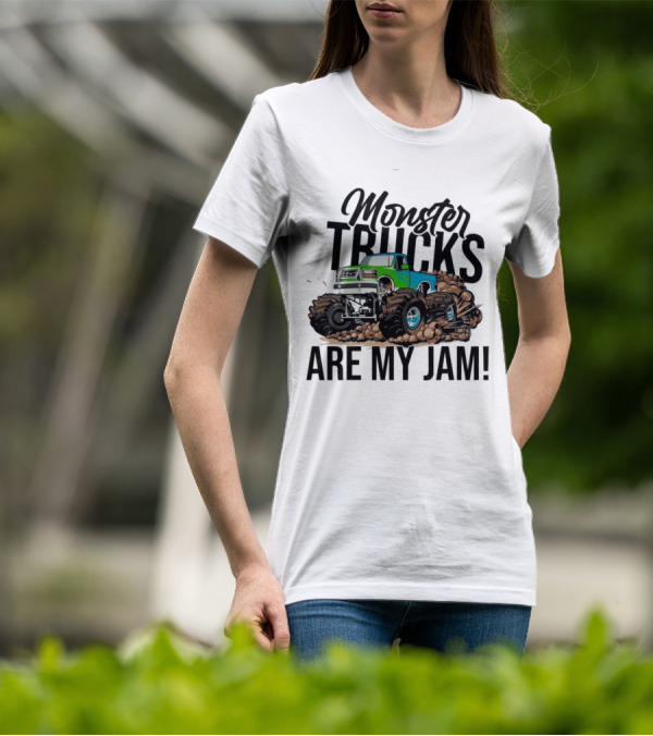Monster Trucks Are My Jam Off-Road Adventure With Green And Blue Truck T-Shirt