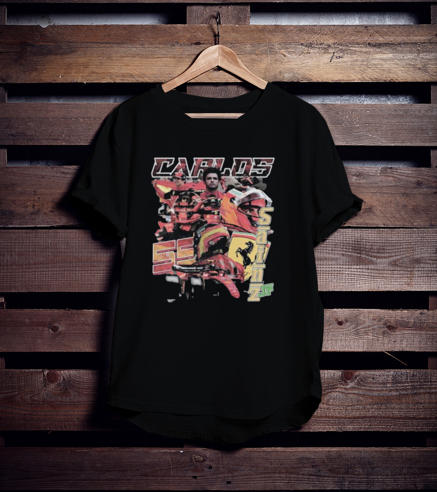 Carlos Sainz Jr Ferrari Racing Inspired Collage With Car Number 55 T-Shirt