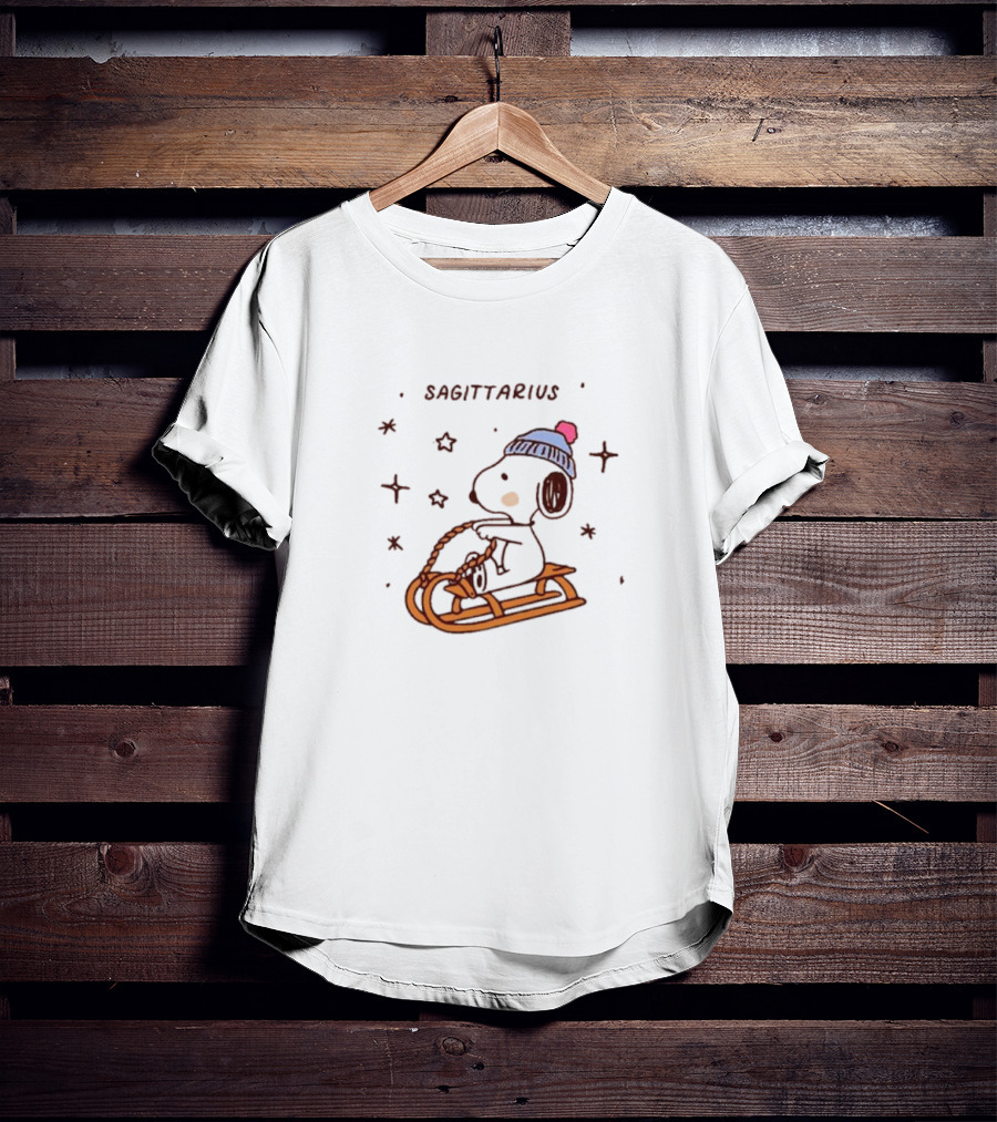 Sagittarius Snoopy Sledding In Winter Stars T-Shirt