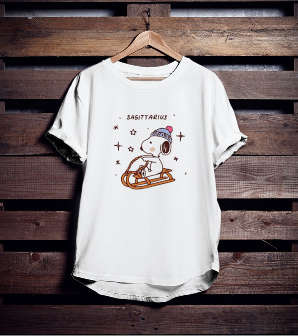 Sagittarius Snoopy Sledding In Winter Stars T-Shirt