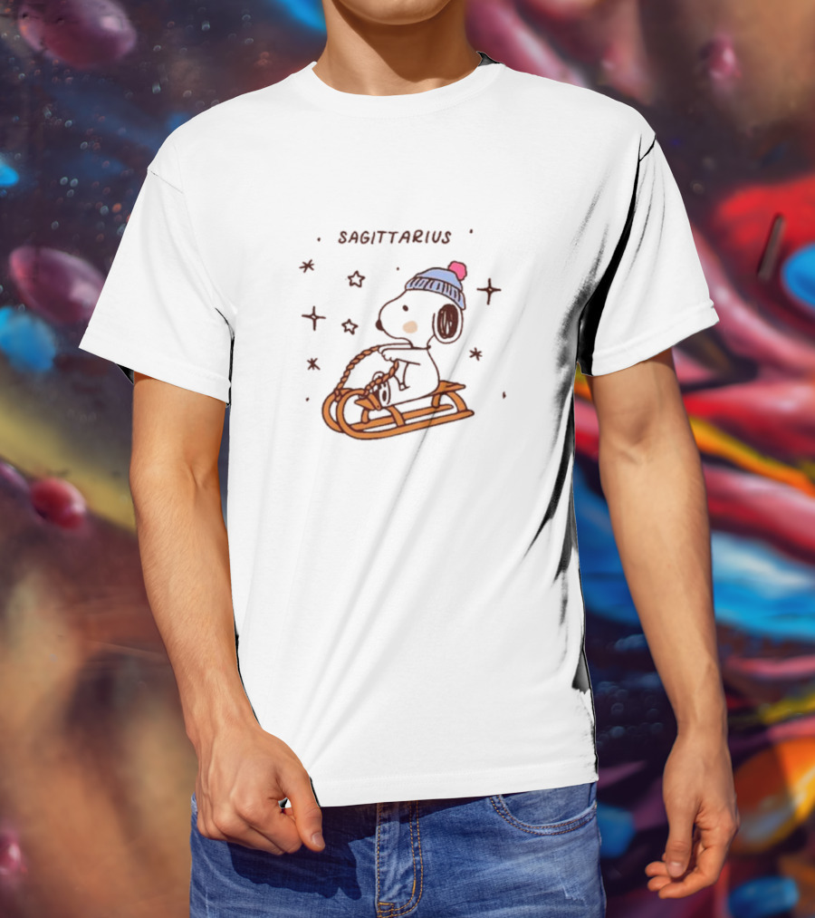 Sagittarius Snoopy Sledding In Winter Stars T-Shirt