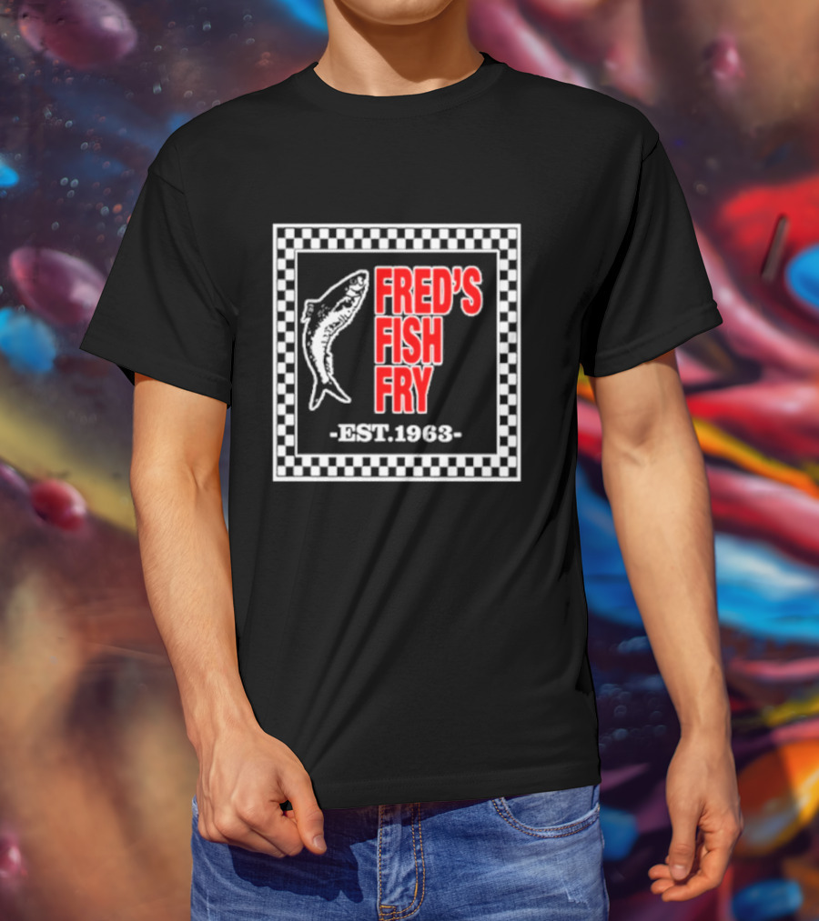 FRED'S FISH FRY EST. 1963 Checkered Border T-Shirt