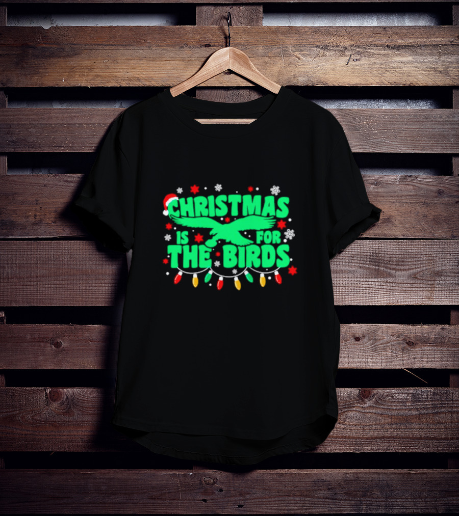 Christmas Is For The Birds Festive Holiday Lights Snowflakes Santa Hat T-Shirt