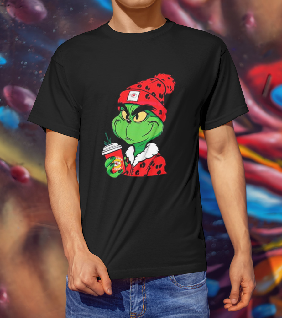 Grinch Leopard Kansas City Chiefs Coffee Beanie T-Shirt