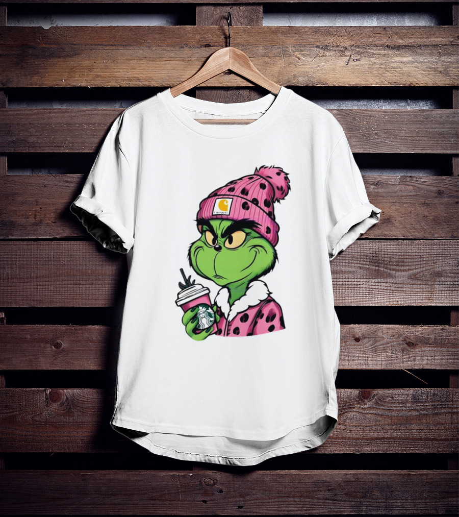 Pink Grinch Boujee Starbucks Christmas Coffee T-Shirt