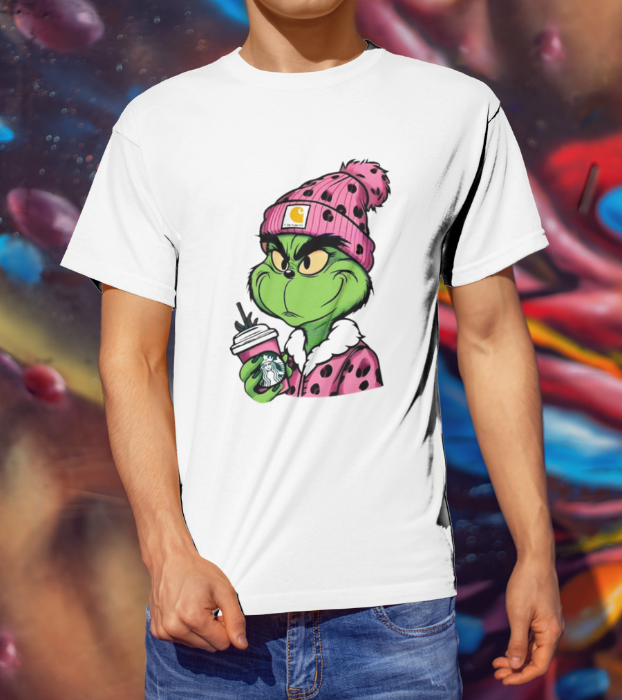 Pink Grinch Boujee Starbucks Christmas Coffee T-Shirt