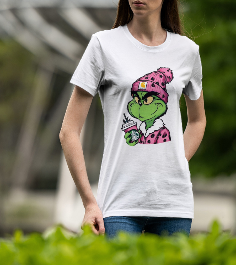 Pink Grinch Boujee Starbucks Christmas Coffee T-Shirt