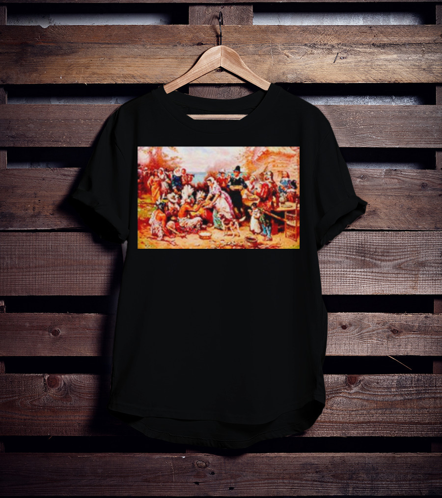The First Thanksgiving 1621 Pilgrims And Native Americans Harvest Feast T-Shirt