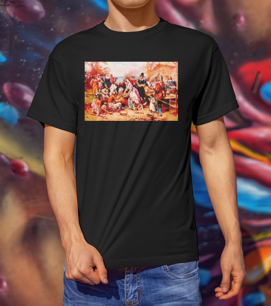 The First Thanksgiving 1621 Pilgrims And Native Americans Harvest Feast T-Shirt