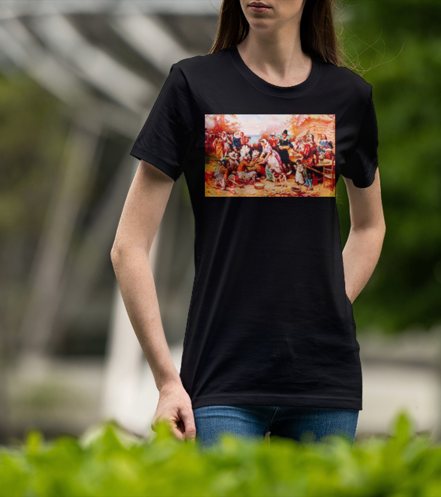 The First Thanksgiving 1621 Pilgrims And Native Americans Harvest Feast T-Shirt