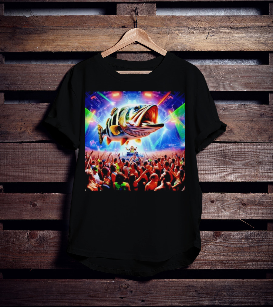 When The Bass Drops With Giant Fish Over Rave Crowd T-Shirt
