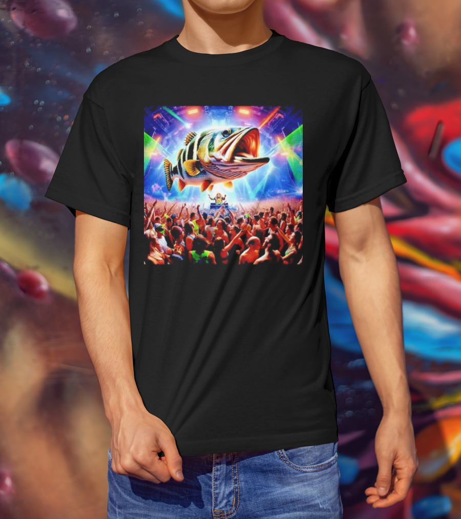 When The Bass Drops With Giant Fish Over Rave Crowd T-Shirt