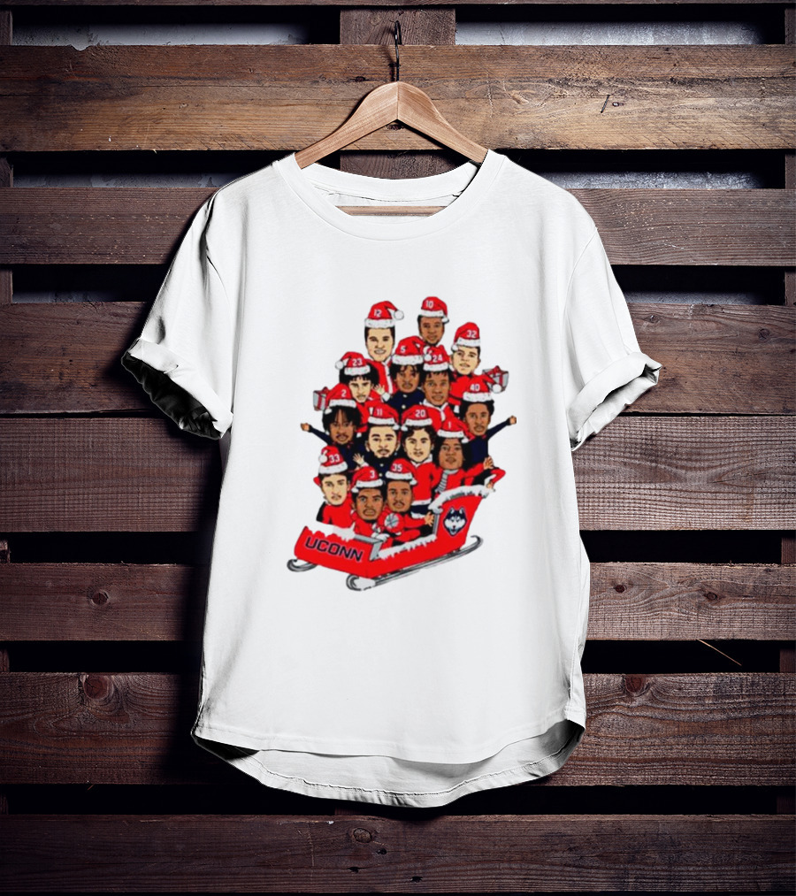 UConn Huskies Christmas Cartoon Sled Team Santa Hats T-Shirt