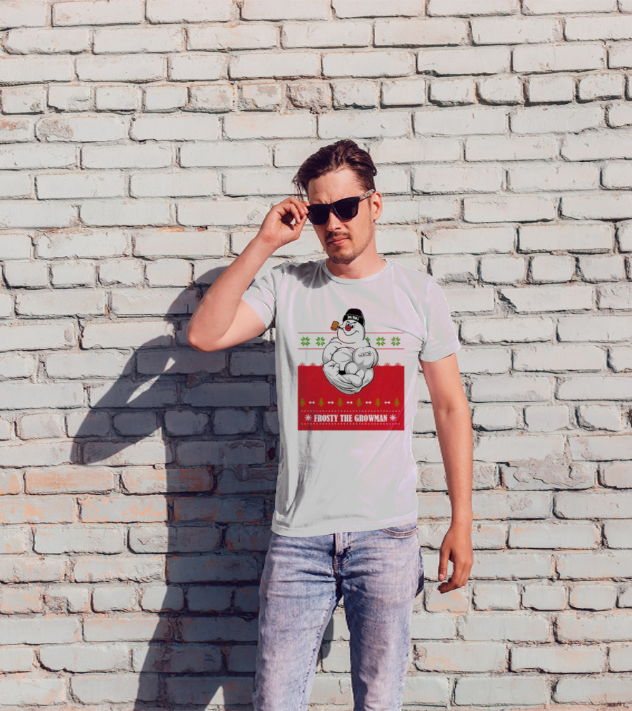 Frosty The Growman Christmas Ugly Sweater Pipe Bodybuilding Snowman T-Shirt