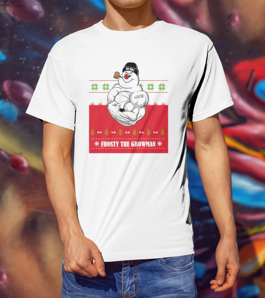 Frosty The Growman Christmas Ugly Sweater Pipe Bodybuilding Snowman T-Shirt