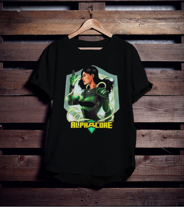 Ingrid Valdez Alphacore Heroic Green Warrior With Futuristic Elements T-Shirt