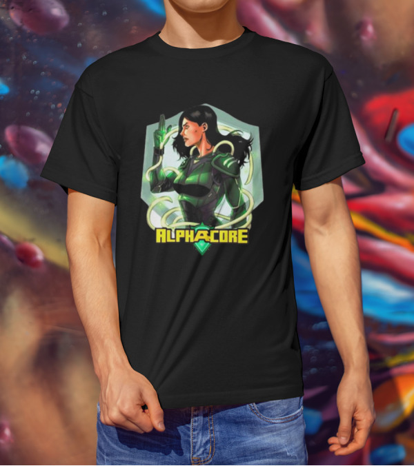 Ingrid Valdez Alphacore Heroic Green Warrior With Futuristic Elements T-Shirt