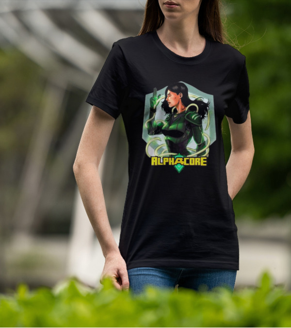 Ingrid Valdez Alphacore Heroic Green Warrior With Futuristic Elements T-Shirt