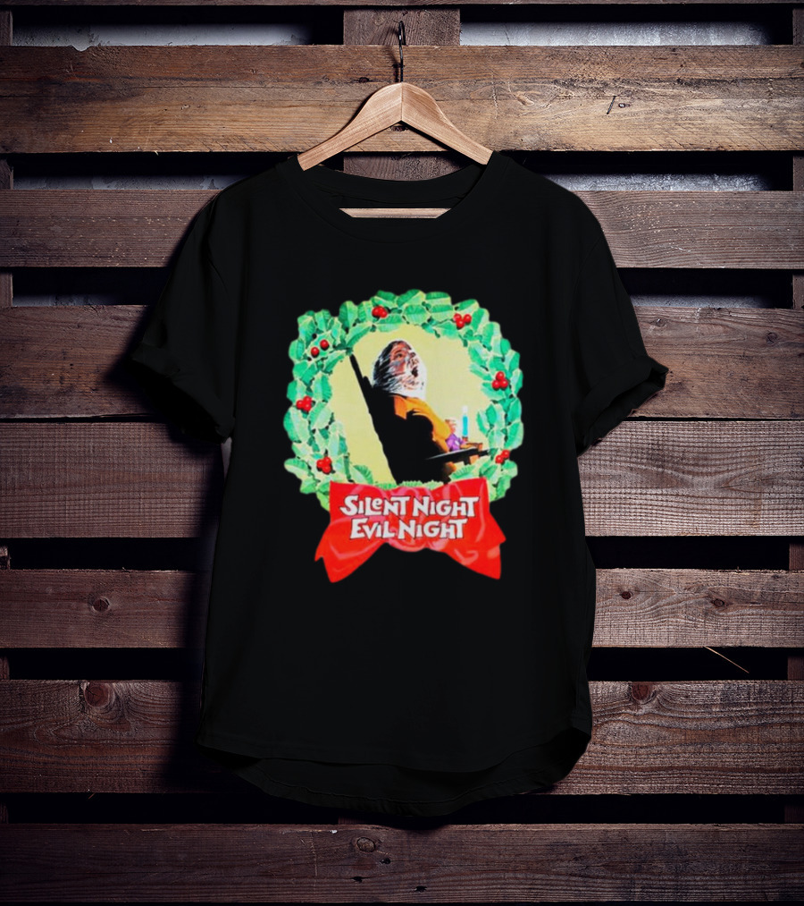 Silent Night Evil Night Christmas Wreath Horror Santa T-Shirt