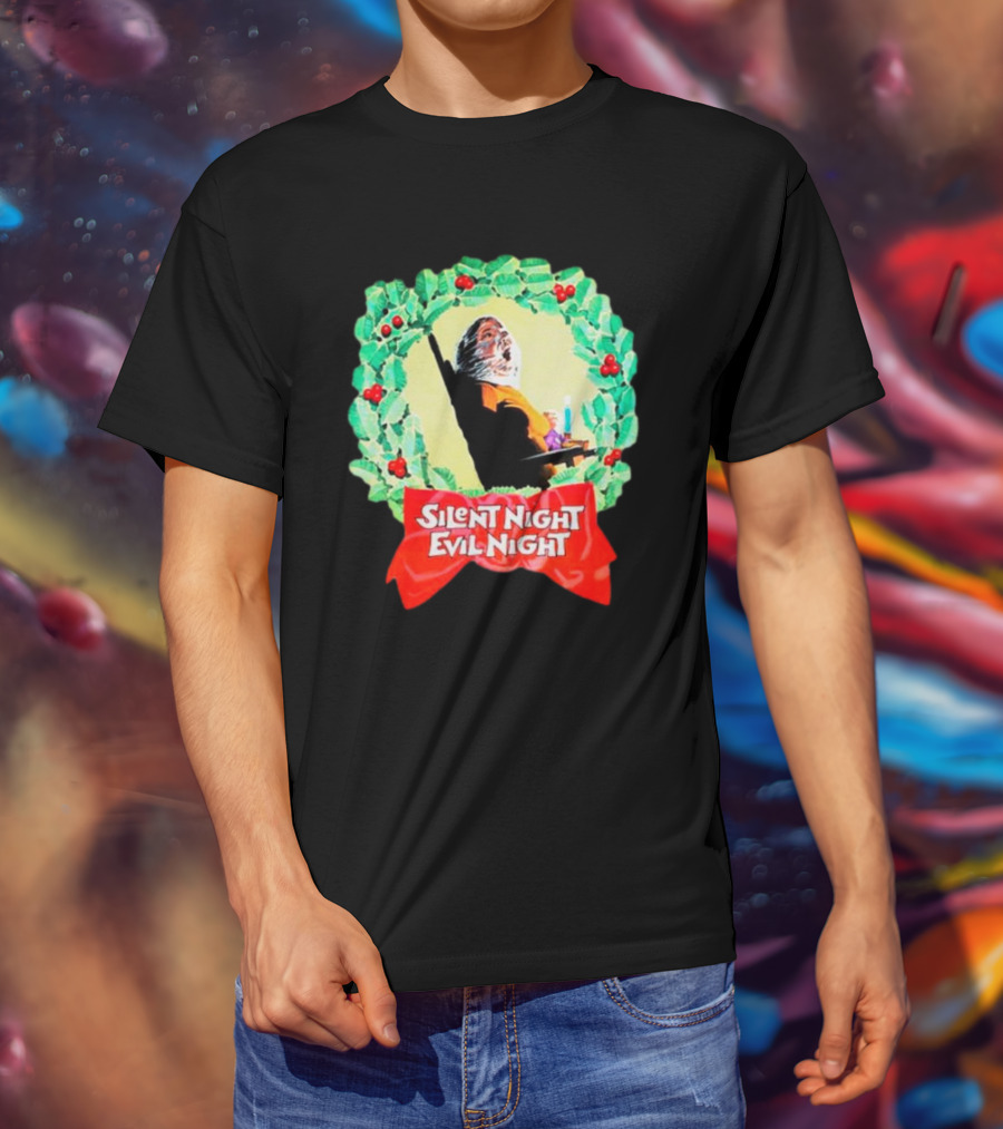 Silent Night Evil Night Christmas Wreath Horror Santa T-Shirt