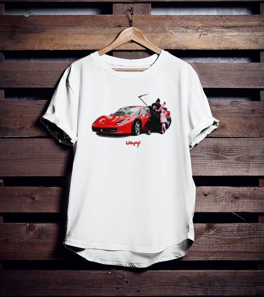 Club Scared Of Love Red Sports Car And Grim Reaper With Pink Figure T-Shirt