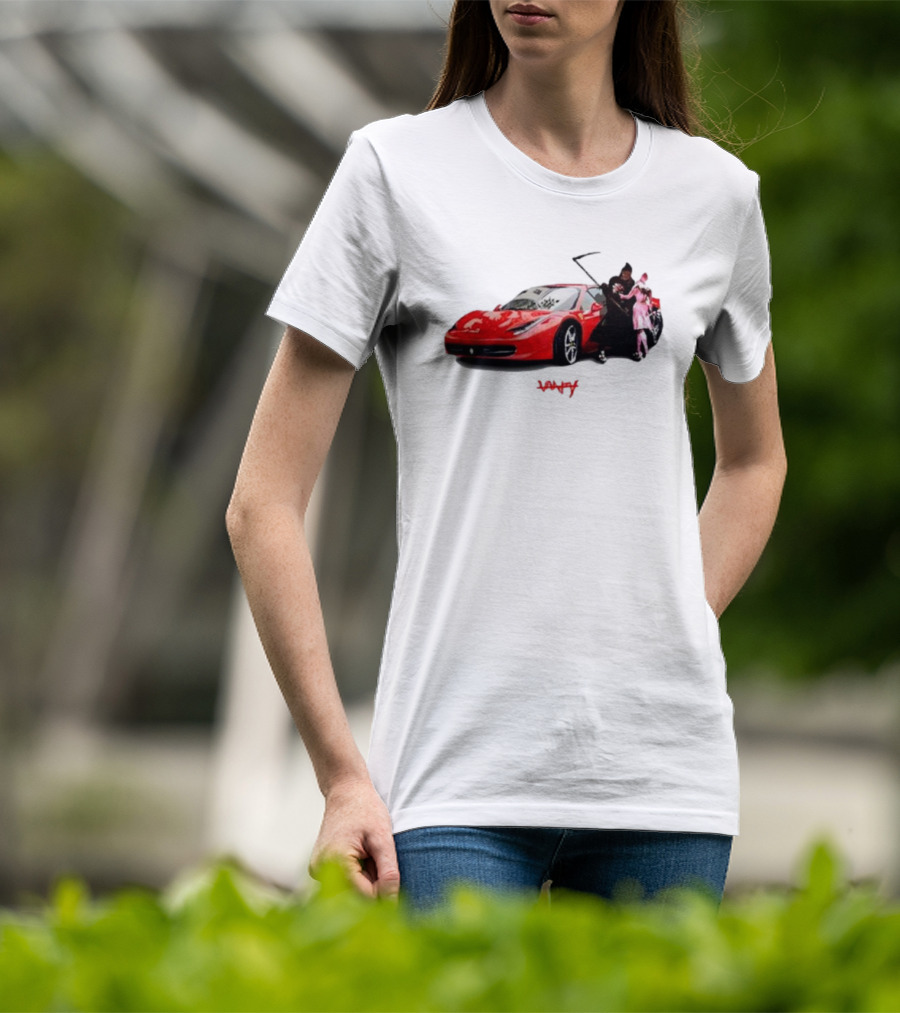 Club Scared Of Love Red Sports Car And Grim Reaper With Pink Figure T-Shirt