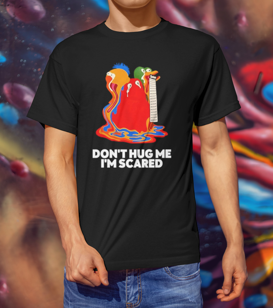 Don't Hug Me I'm Scared Melting Characters With Medium Tag T-Shirt